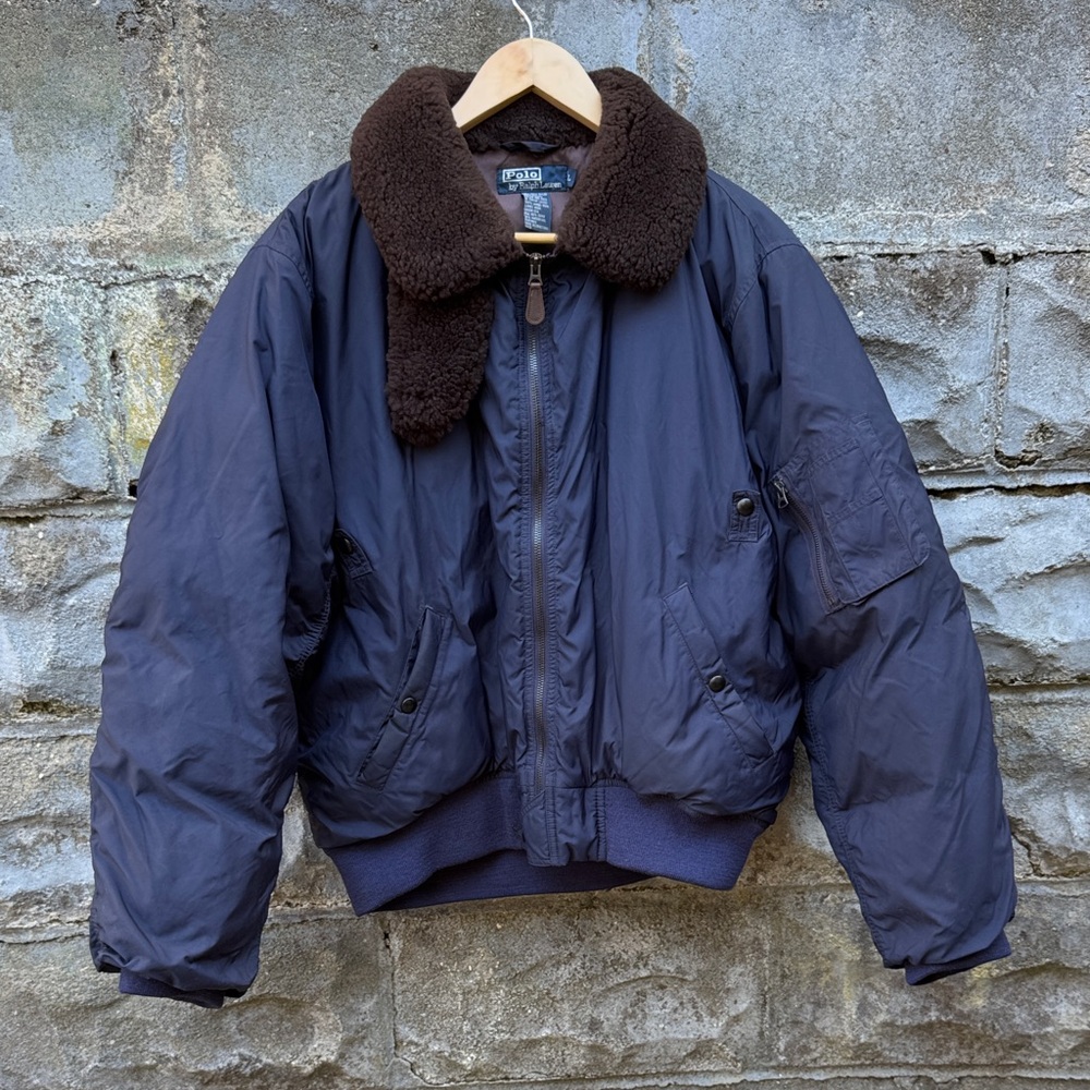 Polo Ralph Lauren Jacket Bomber Puffer Down Pilot Crest Eagle Shearling RARE L